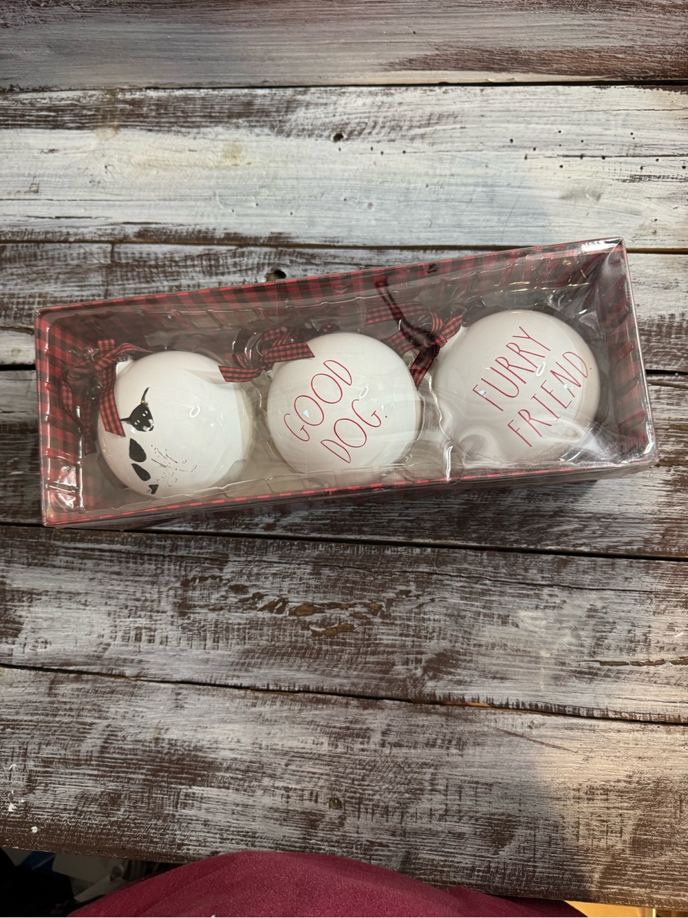 Rae Dunn White and Red Dog Themed Holiday Ornament Set